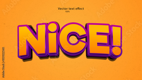 Bold 3D “NICE!” Text Effect in Vibrant Orange and Purple Style