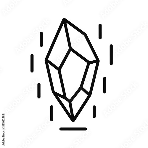 Thin-line black icon of a shard formed in a blizzard where no snowflakes land together, symbolizing impossibility-forged winter magic. Flat vector, ideal for RPG rare crafting material.
