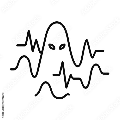 Thin-line black icon of an entity living between inaudible frequencies beyond human perception. Flat vector, ideal for abstract horror, acoustic anomaly themes and unseen sensory creatures.