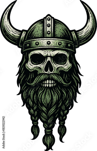 Bearded Skull Viking Horns Warrior Design