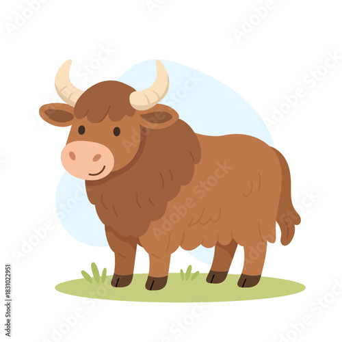 Cartoon grunting ox vector illustration. Cute yak isolated on white background.
