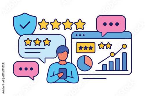 Customer feedback and online reputation management concept illustration