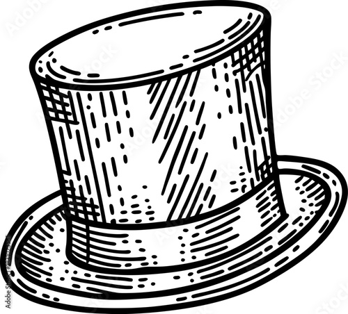 Vintage top hat illustration classic gentleman accessory with textured engraving and retro elegance