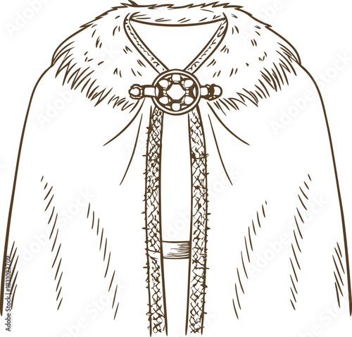 Medieval fur cloak with ornate clasp vintage noble cape garment illustration