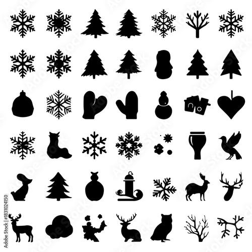 Winter holiday silhouette set