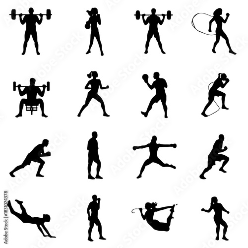 Silhouettes doing exercises