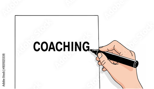 Hand Writing "COACHING" on White Paper with Black Marker