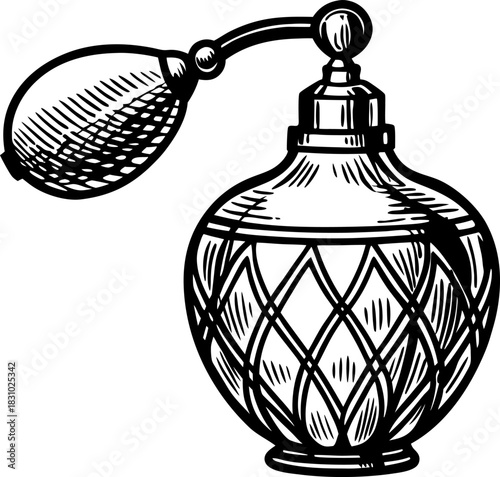 Vintage perfume atomizer bottle with decorative diamond pattern and classic retro bulb sprayer