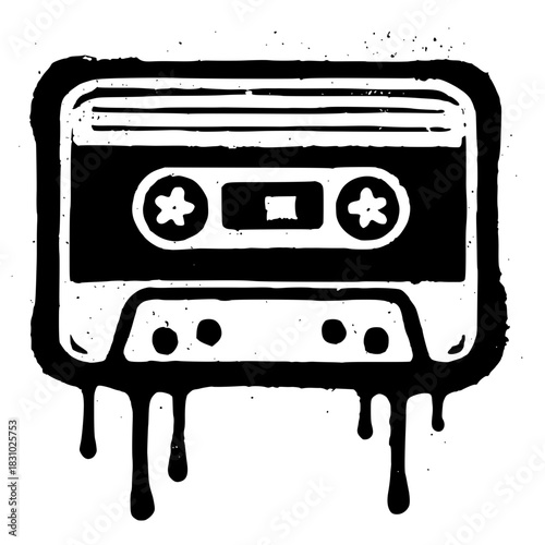 Retro cassette tape illustration with dripping paint effect, a vintage music vibe for creative projects