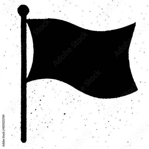 Distressed bold black flag on pole graphic, symbolizing achievement, goal reaching, or overcoming challenges