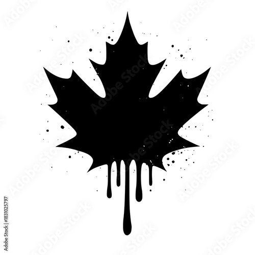 Dynamic maple leaf illustration with dripping paint effect for modern designs and patriotic themes
