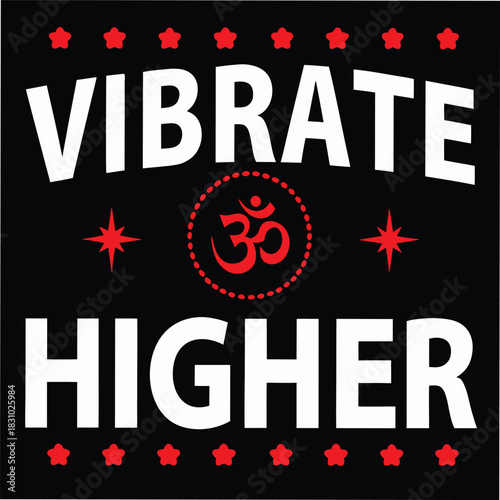 Red stars frame white vibrate higher text and om symbol on black background