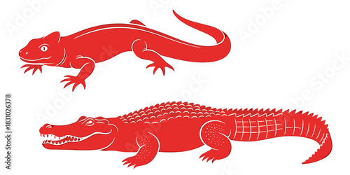 Bold red alligator and salamander emblems are perfect for wildlife organizations or educational materials about reptiles and amphibians