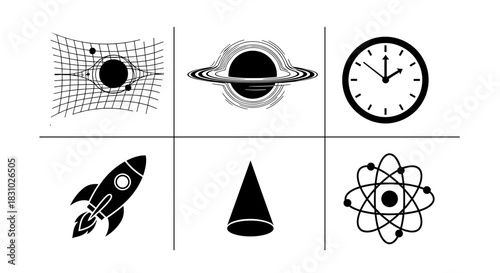 Explore the cosmos with this collection of futuristic science icons, perfect for a sleek, modern design and captivating visual storytelling