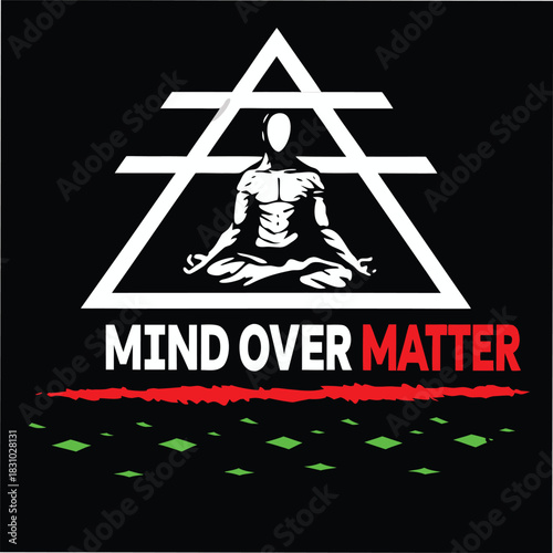 Meditating figure is positioned in a lotus pose within a white geometric structure, conveying mindfulness