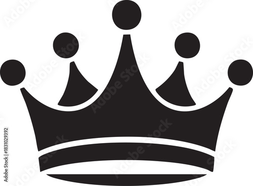 Black vector crown icon symbol of royal authority, luxury gold king, queen, and princess decoration illustration