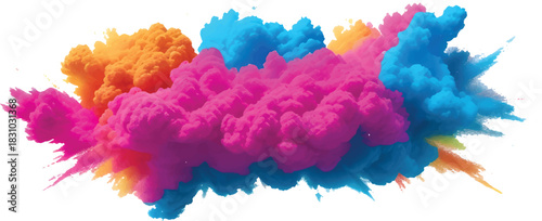 Creative Color Burst Explosion with Vibrant Yellow Pink Blue Paint Splash and Dynamic Abstract Particle Motion