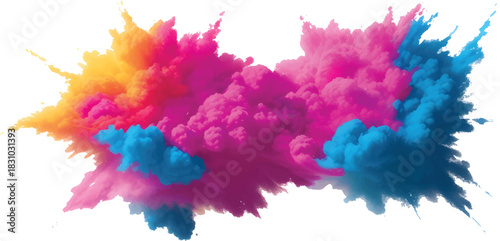 Creative Color Burst Explosion with Vibrant Yellow Pink Blue Paint Splash and Dynamic Abstract Particle Motion