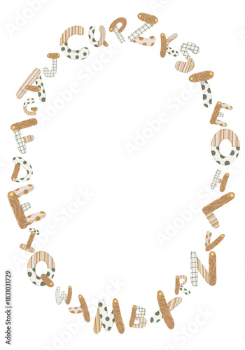 Alphabet and numbers frame, hand-drawn vector illustration border with playful letters and digits for kids’ announcements, posters, and nursery decor.