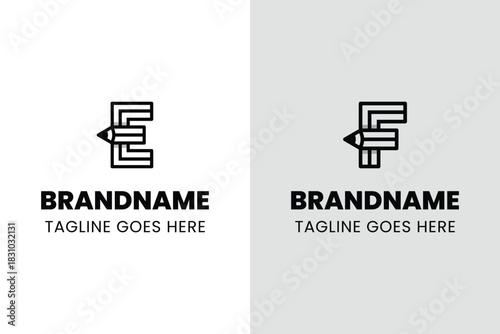 Letter E F Pencil Logo, symbolizing creativity, learning, and design