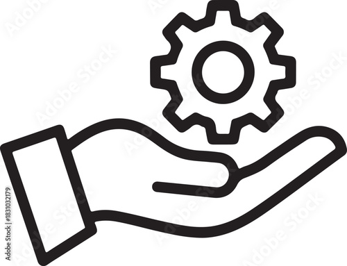 Hand holding gear icon support service and technical assistance concept