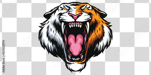 Roaring Tiger Head Mascot, Fierce Angry Wild Animal Logo, Predator Beast Illustration Vector