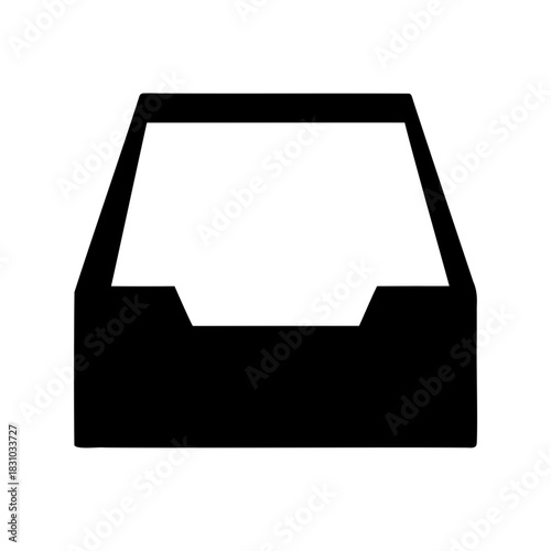Black silhouette of an open inbox tray against a white background