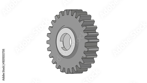 A gray gear with teeth and a keyed bore is shown in a 3D rendering