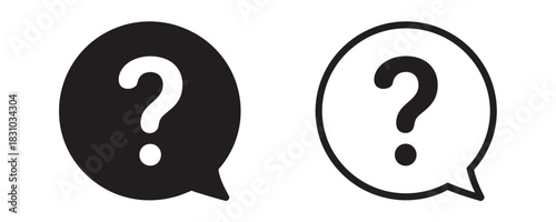 Simple question mark icons inside speech bubbles for help, guidance, faq and query concepts in modern black and white design, seeking answers now