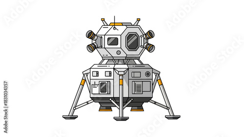 A pixel art illustration of a lunar lander on a white background