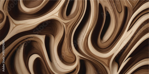 Abstract Brown Paper Layer Sculpture with Soft Contour Movement and Premium Flowing Wave Texture”