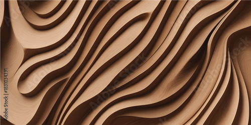Handcrafted Paper Relief Texture with Curved Organic Cutout Layers and Soft Brown Artistic Waves