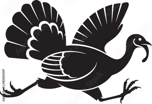 Running turkey silhouette thanksgiving farm animal and holiday vector illustration