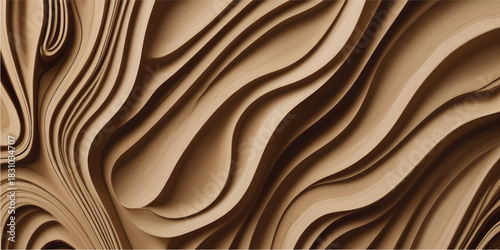 Premium Brown Paper Layer Abstract Wave Pattern with Deep Carved Organic 3D Decorative Texture”