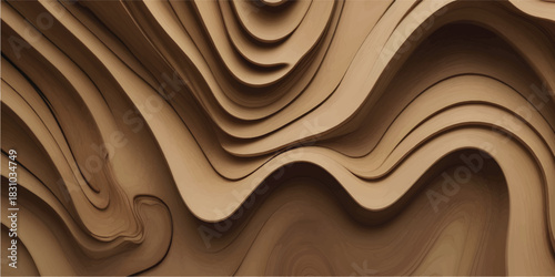 Elegant Curved Layered Paper Sculpture with Smooth Organic Flowing Relief Texture Background”