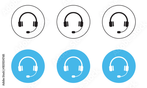 Modern headset icons for call center support and communication technology featuring clean, professional design perfect for interface elements and app development