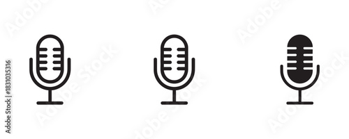 Modern microphone icon set for podcasting, broadcasting, or voice recording projects needing a clean and simple vector design element