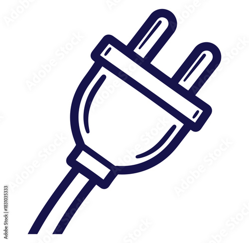 Simple illustration of an electric plug with bold blue outline on a white background