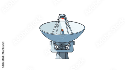 A cartoon dish antenna with a pale blue parabolic dish and a grey support structure