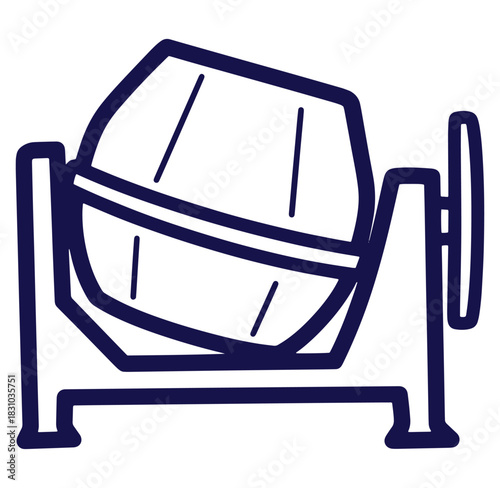 Simple outline illustration of a concrete mixer construction machine isolated on white