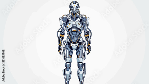 A pixel art robot stands upright against a white background