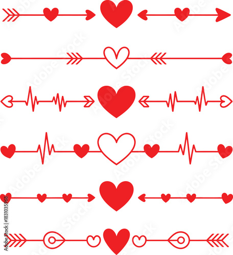 Love heart and ecg line dividers for romance and valentine's day.