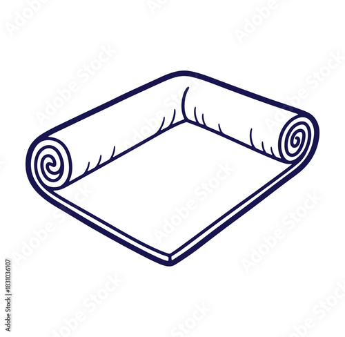 Simple vector illustration of a rolled out yoga mat isolated on white background