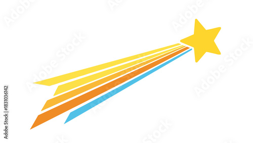 A yellow shooting star with colorful streaks against a white background
