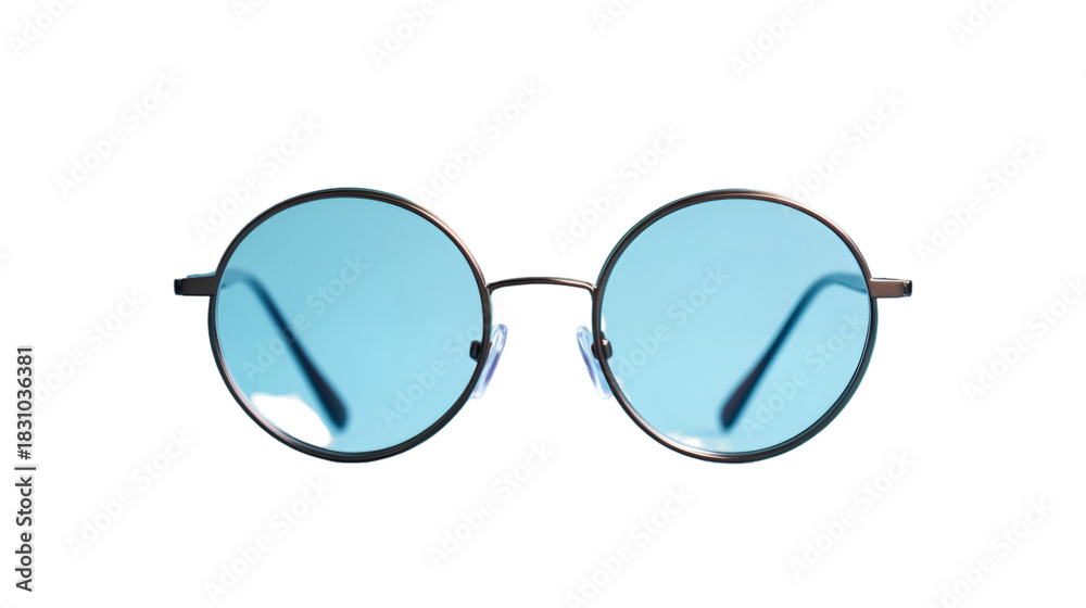 Fototapeta premium Retro Round Sunglasses with Blue Lenses Isolated on White Background