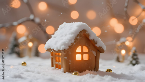 Cozy Winter Scene, Snowy Gingerbread House, Festive Lights, Holiday Decor, Seasonal Ambiance