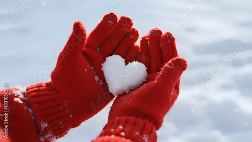 Red Mittens, Heart Shaped Snow, Winter Scene, Cold Weather, Love Symbol