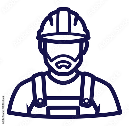 Vector illustration of a construction worker wearing a hard hat and overalls