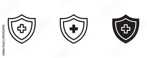 Safeguard your health with these simple shield icons for medical use, promote wellness with this protection symbol to defend against illness