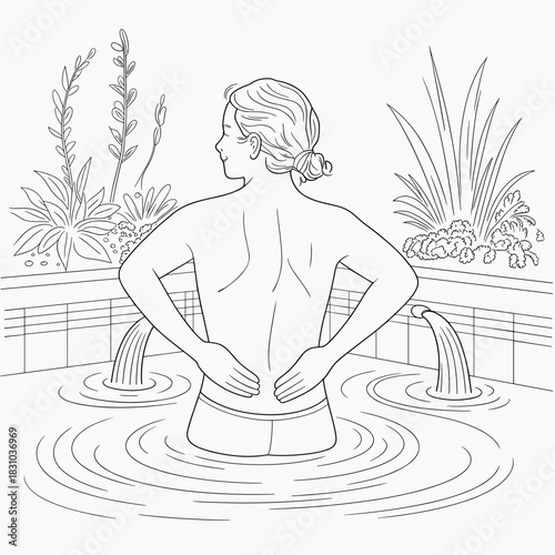 Woman enjoying water jets massaging back in a spa pool  